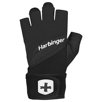 Harbinger Training Grip Wristwrap handschoenen, zware lifthandschoenen voor meer handpalmbescherming en polsstabiliteit, Unisex, Large, Zwart
