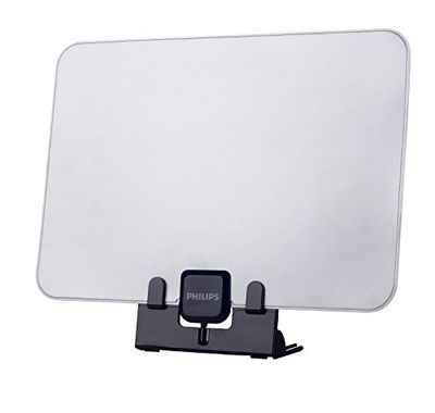 PHILIPS Antena de TV - antena amplificador de sinal interior, receção multidirecional 48 db, 4 G/gsm, instalação fácil, com filtro de redução de ruído, design plano. (cor preto, cinzento)