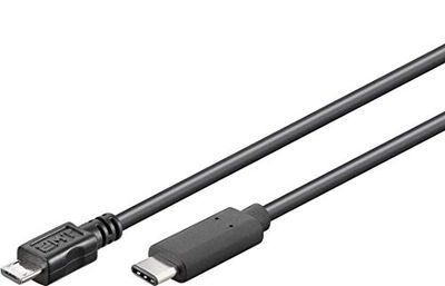 PremiumCord USB-C till mikro USB 2.0 anslutningskabel 1 m, USB 3.1 typ C-kontakt till mikro-USB 2.0 B-kontakt, 3 x skärmad, färg svart, längd 1 m