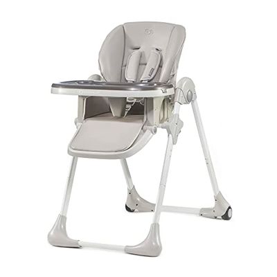 Kinderkraft YUMMY Cadeira alta para bebé, poltrona infantil, cadeira infantil, publicultura, refeições para bebé, dobrada, com bandeja, apoio para os pés, ajustável, nascimento, 15 kg, cinzento