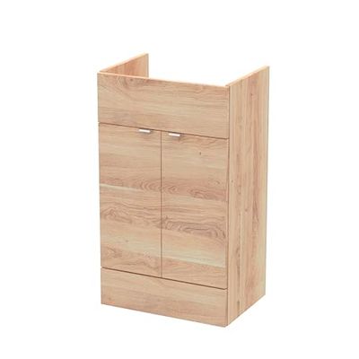 Hudson Reed OFF3006 Fusion Modern Bathroom Floor Standing 2 Soft Close Door Full Depth Vanity Unit, 500mm, Bleached Oak
