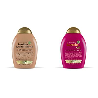 OGX Après-Shampoing à la Kératine pour des Cheveux Lisses, 385 ml & Après-Shampoing à l'Huile de Keratine pour Réparer Les Pointes Fourchues, 385 ml