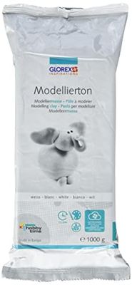 Glorex 6 1780 712 - Argilla da Modellare, 1 kg in Bianco, Argilla da Modellare pronta per l'uso, indurente all'Aria, Naturale, Morbida ed Elastica, verniciabile Dopo l'essiccazione