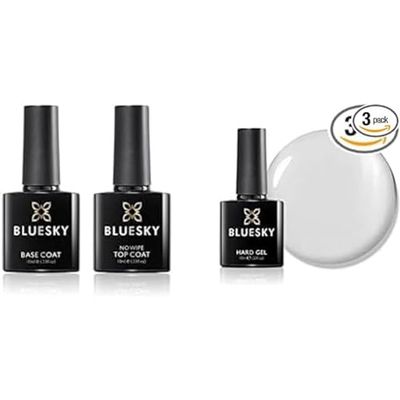Bluesky Gel Nail Polishes, No Wipe Top Coat and Base Coat and Hard Gel, Builder Gel and Strengthener Gel for Hard, Strong Nails, Clear, 10 ml (Requires Curing Under LED or UV Lamp)