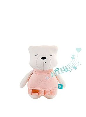 myHummy avec capteur ourson"Suzy" rose blanc premium | Peluche bruit blanc bébé | Machine à bruit blanc - battement coeur bruit des vagues | my hummy avec capteur de sommeil peluche endormissement