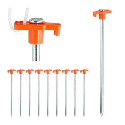 Relaxdays Set de 10 piquetas para Camping, Anclaje para el Suelo, Estacas para Tiendas de campaña, Acero, 25cm, Naranja