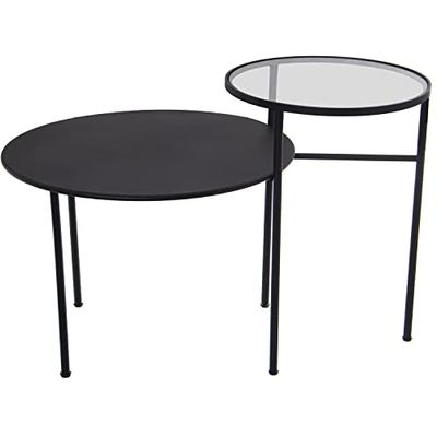 MESA AUXILIAR DOBLE METAL NEGRO/CRISTAL (2 MESAS UNIDAS) _85X59X56CM (°59X41+°40X56CM)