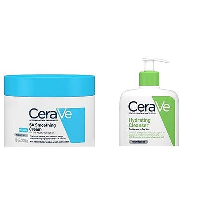 CeraVe SA Smoothing Cream for Rough and Bumpy Skin 340g & Hydrating Cleanser for Normal to Dry Skin 473ml with Hyaluronic Acid & 3 Essential Ceramides