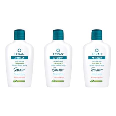 Ecran - Aftersun Latte Post Solare Idratante e Riparatore con Aloe Vera Naturale, Idrata, Calma, Allevia e Ripara, Texture Leggera e Rapida Assorbimento, Formula con VitEox 80 - Confezione 3 x 200 ml