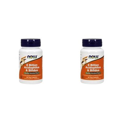NOW Acidophilus et Bifidus, 8 Milliards, 60 Capsules Végétales (Lot de 2)