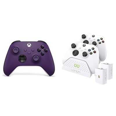 Xbox Wireless Controller – Astral Purple Series X|S, One, and Windows Devices+Venom Twin Charging Dock with 2 x Rechargeable Battery Packs - White Series X & S/One