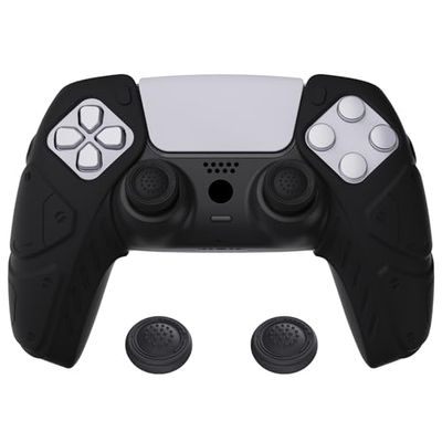 PlayVital Mecha Edition Black Ergonomic Soft Controller Silicone Case Grips for ps5, Rubber Protector Skins with Thumbstick Caps for ps5 Controller – Compatible with Charging Station