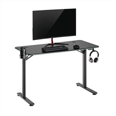 Noua Dot - Escritorio Gaming RGB, Mesa de Juegos ergonómica, estación de Juegos para PC y Monitor, Orificios pasacables, portavasos y Gancho para Auriculares, 113 x 60 x 75 cm
