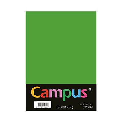 Campus - Papel de Colores A4 100 Unidades, 80g/m², 210 x 297 mm. Papeles A4 de colores con tacto suave, perfectas para encuadernación, oficina, dibujo y manualidades. Color Verde Manzana