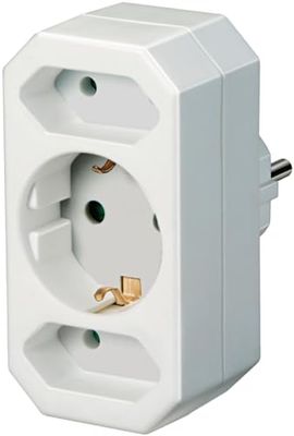 Brennenstuhl Tomada múltipla para tomada de energia (adaptador tripla de tomada por 2 tomadas de corrente euro e 1 tomadas de corrente de terra) branco