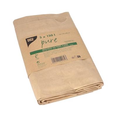 Papstar 14182 Lot de 3 Sacs à Compost en Papier Kraft 120 l 110 x 68 cm