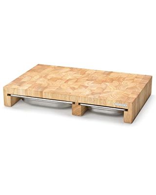 Continenta Rubber Tree Forehead Wood Cutting Board with 3 Stainless-Steel Drawers, Multi Colour, One Size