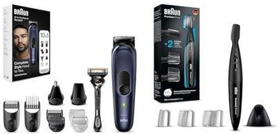 Braun Rasoio Elettrico Barba e Capelli MGK 7410, Regolabarba Uomo E Tagliacapelli Uomo, 10-in-1 Styling Kit Per Barba + Braun Rifinitore Di Precisione Con 2 Pettini Inclusi