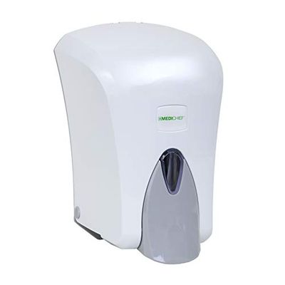 Medichief Distributeur de savon moussant mural 1 litre | Distributeur manuel blanc pour les zones occupées | Distributeur de mousse pour une utilisation avec des liquides désinfectants et moussants