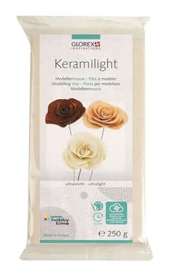 Glorex 6 8070 501-Keramilight, 250 g in Bianco, Argilla da modellazione Ultraleggera Che Si asciuga all'Aria, polimerizzata in Modo Estremamente Leggero e Duro, per Parti in filigrana, Clay, White