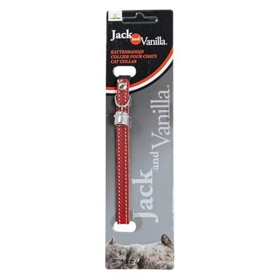 JACK AND VANILLA, Collar de Piel Gruesa para Gatos Rojos, Ajustable, Seguridad integrada, fácil de Limpiar, 10 mm de Ancho y 30 cm de Largo, Ideal para Gatos Activos, Modelo de Piel