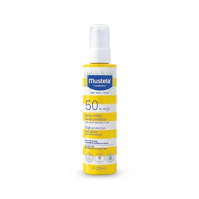 Mustela Spray Zonnemelk Spf 50, Gezicht, Lichaam, Met Avocado en Vitamine E, Baby's, Kinderen, Hele Familie, Geschikt voor Zwangerschap - Zeer Hoge Bescherming tegen UVB- en UVA-stralen (200ml)