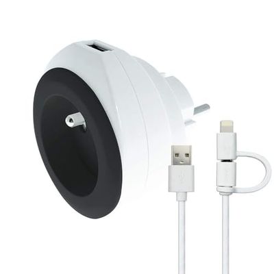 Oplader USB snel opladen 2, 4 A + 1 P 16 A Wit/Zwart