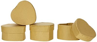 Pracht Creatives Hobby Kraft Cardboard Set of 4 Heart Shaped Gift Boxes with Lids Each 6 x 6 x 3.5 cm for Decorating, Storing and Presenting, Natural, 6 x 6 x 3,5 cm