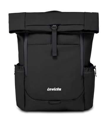Invicta Sac à dos travail Act Fold, noir, monocompartiment avec poche PC 15,6", poche bouteille et fond renforcé, sac à dos spacieux 32 L pour bureau et université, pour homme et femme
