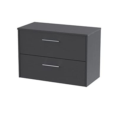 Hudson Reed JNU2226W Juno Modern Bathroom Wall Hung 2-Drawer Vanity with Colour Coordinating Worktop, 800mm, Woodgrain Graphite Grey