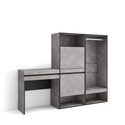 Skraut Home | Consoletafel, haltafel | Smalle entreetafel met lade | 190x145x35 cm | Voor hal en entree | Schoenenkast | Open Kledingkast | Moderne stijl | Cement