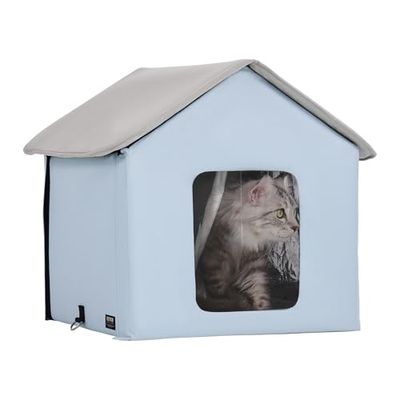 VEVOR Maison Chat Chauffante, Niche Chat Extérieur avec Coussin Chauffant, Température Réglable, Minuterie, Abri Hiver pour Chats Pliable en Tissu Oxford 600D Confortable pour Rester au Chaud, Bleu, S