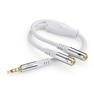 Sonero® adattatore per cuffie, cavo adattatore a Y, 1 spina da 3,5 mm a 2 prese da 3,5 mm, connessione cuffie e microfono a jack, bianco, 0,25 m