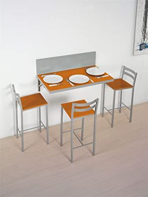 ASTIMESA Keukentafel, Metaal Glas Hout, Oranje, 90x50 ó 90x30 cms