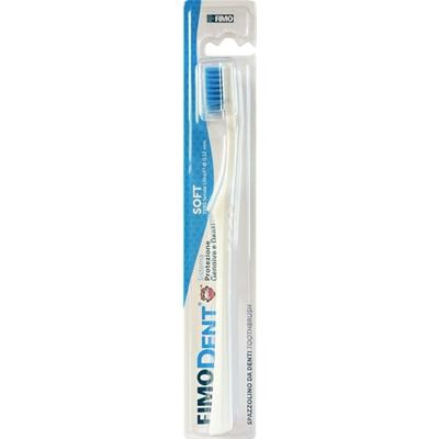 Fimodent Soft Cepillo de Dientes con Sistema de Protección de Encías y Dientes - Con Filamentos 3980 UltraX de Dureza Suave para Encías y Esmalte - Color Blanco Azul Claro