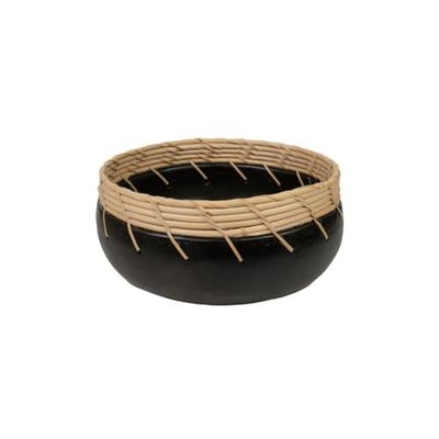 Romimex Centrotavola Nero Naturale Ceramica Rattan 20 x 12 x 30 cm