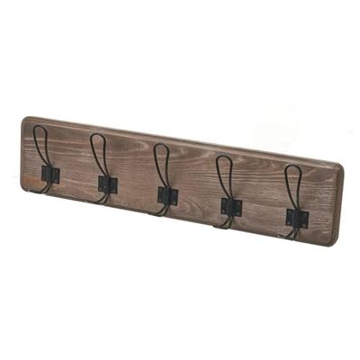 DRW Perchero de pared con 5 ganchos de madera y metal en gris y negro