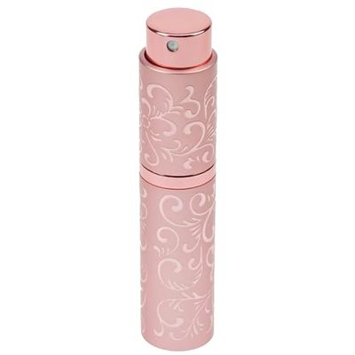 Fantasia Ficksprejflaska med blomdekor, påfyllningsbar för 8 ml, vridbart sprithuvud, rosa