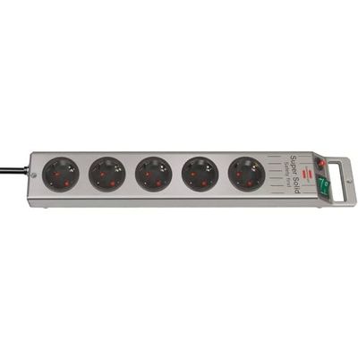Brennenstuhl Super-Solid extensão de tomadas de 5 tomadas (extensão com interruptor e cabo de 2,5 m; fabricada em policarbonato inquebrável) preto/prateado