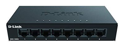 D-Link DGS-108GL 8-poorts Gigabit onbeheerde desktopschakelaar, ventilatorloos, laag profiel, metalen behuizing, plug-and-play, 802.3az EEE zwart DGS-108GL