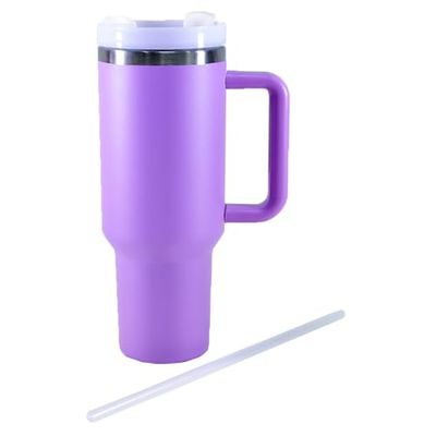 Kögler 13123 - Gobelet Isotherme avec Paille et Anse, 1200 ML, Double paroi Isolante en Acier Inoxydable et Plastique, gobelet à café réutilisable en Violet