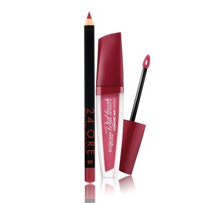 Deborah Milano -Set Makeup Red Touch Lipstick Rossetto Liquido Matte, 04 Peony Rose, Colore Intenso e No Transfer, 4.5gr, e Matita Labbra 24Ore, 08 Fuchsia, Anti-sbavature e Ultra-pigmentata, 1.5gr