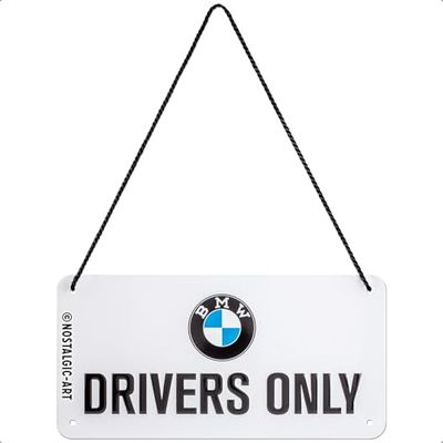 Nostalgic-Art Letreiro suspenso retro, 10 x 20 cm, produto oficial de licença (OLP), BMW – Drivers Only – ideia de presente para fãs de BMW, de metal, design vintage