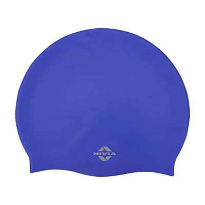 Nivia Classic Swimming Cap for Men & Women (Blue, Free Size - Elastic) | Material - Silicone | Swimming Cap Long Hair | Pool Cap | Waterproof Swim Cap | Swim Hat