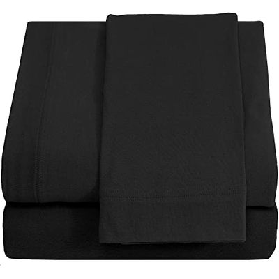 Twin XL lakanset – stickad jersey 100% bomull andningsbara och kyllakan – sovsal, sjukhus och delade king size-lakan – bekväma lakan – djupa fickor – svarta lakan – dubbla XL lakan