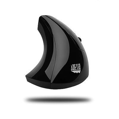Adesso iMouse E10 - Vertical Ergonomic Optical 6-Button 2.4 GHz RF Wireless Mouse - Right Hand Orientation Black