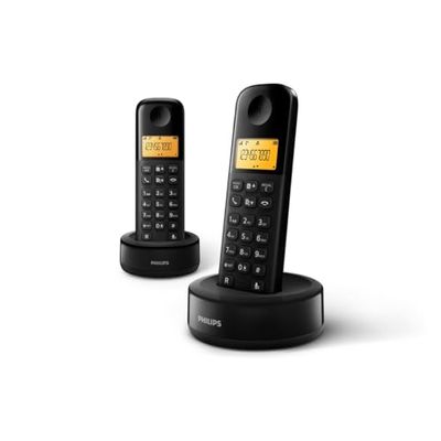 Philips D1602B - 2 Téléphones Fixes sans Fil Duo, Écran 4,1 cm, Retour d'Informations, Mains Libres, Identification de l'Appelant, Plug & Play, Eco+ - Noir (Compatible : ES, IT, FR)