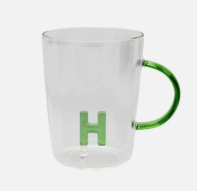 LA PORCELLANA BIANCA - Letter H Mug in Borosilicate Glass, Capacity 400 cc, Allalettera Collection