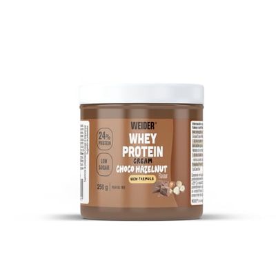 Weider Whey Protein Cream (250g) Goût Chocolat-Noisette, Pâte à tartiner avec 24% de Protéines, aux Protéines de Lactosérum, Sans Sucres Ajoutés, Sans Huile de Palme