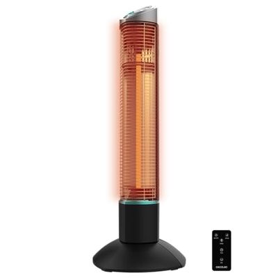 Cecotec Elektrische Buitenstaande Torenkachel ReadyWarm 1000 Power Tower. 1000 W in 2 Niveaus, Halogeentechnologie, Oscillatie, IP55-bescherming, Timer en Afstandsbediening